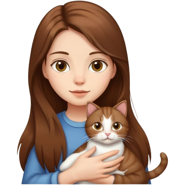 Fille au cheveux long de couleur châtain avec un chat dans les bras  emoji