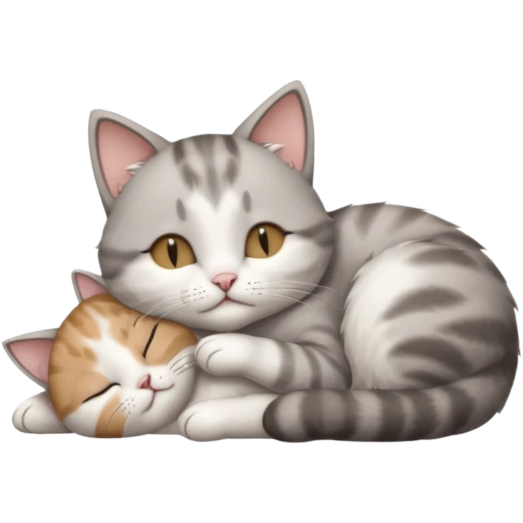 grey and white small cat with its eyes closed lying down with its paw holding up his head emoji