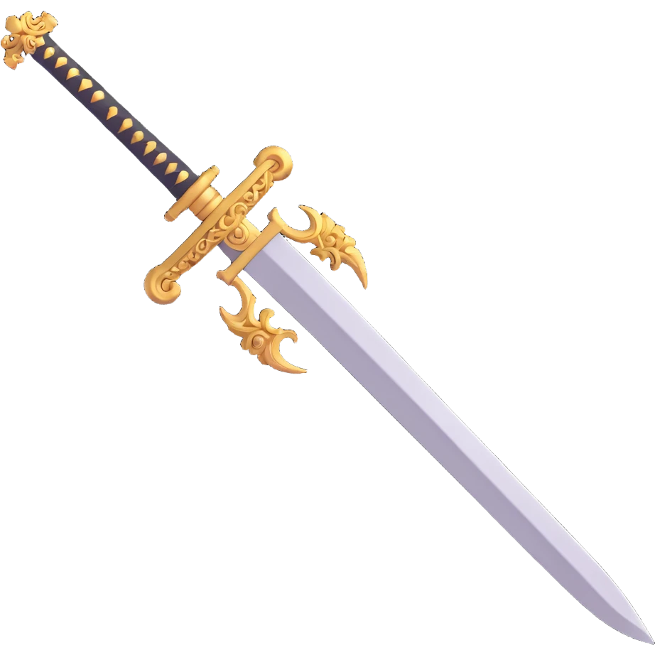 friendly, bold Zulfiqar sword emoji with bifurcated split blade and ornate hilt, easily recognizable, no text emoji