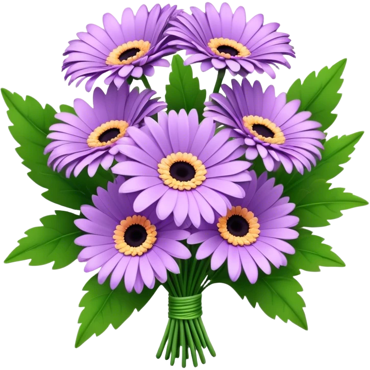 bouquet Lavender Gerbera Daisy, luxuriant, leaf, bud emoji