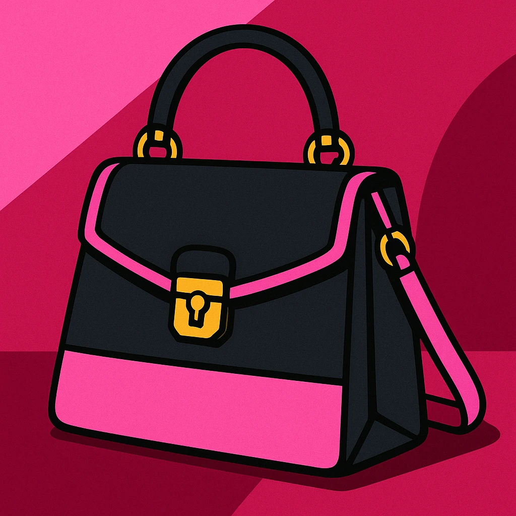 chic accessory with BLACKPINK vibes, black and pink color scheme, trendy and elegant look, vibrant toon style emoji