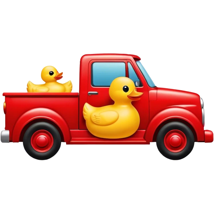 yellow rubber ducky driving a red truck emoji
