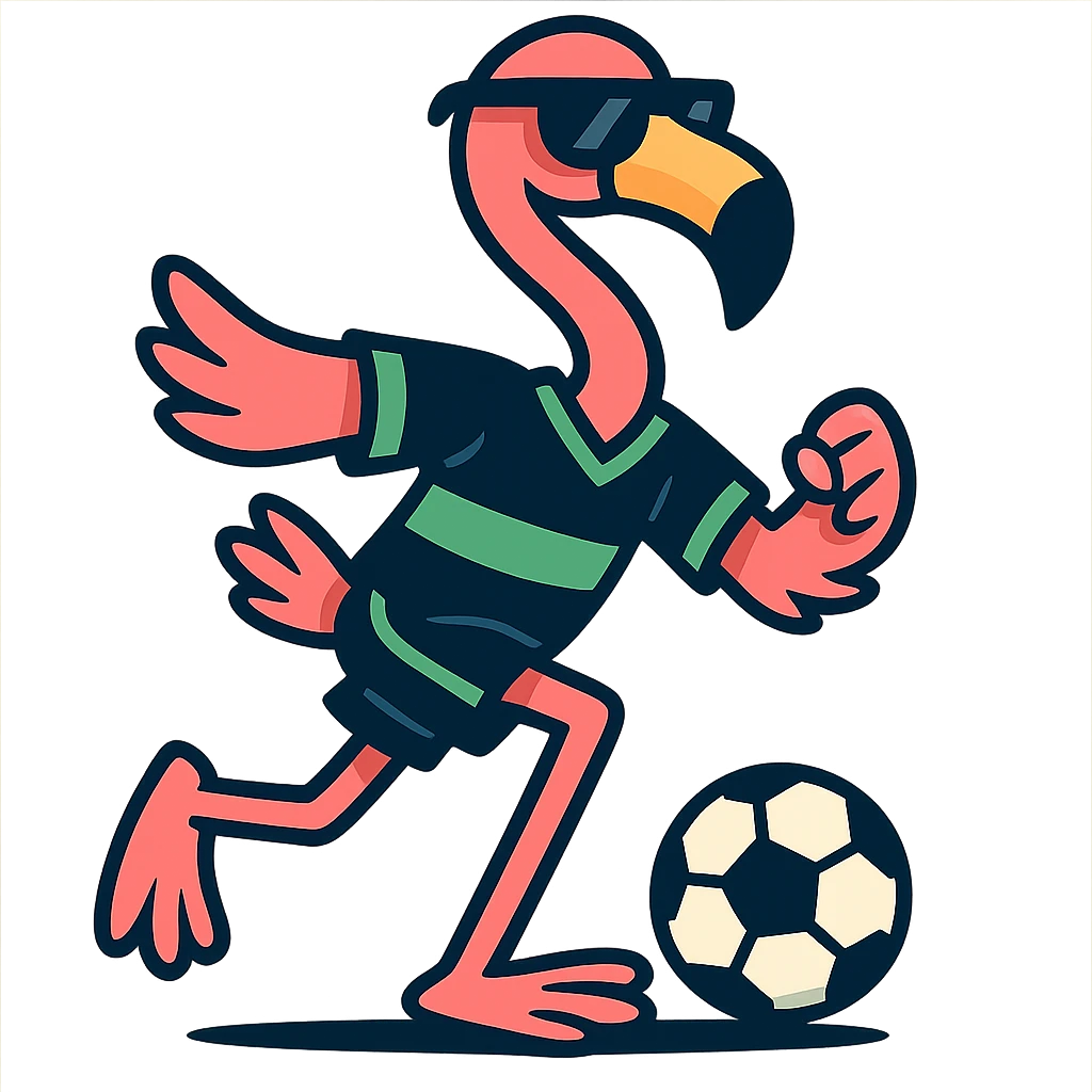 flamingo soccer player in sunglasses and a black and green jersey emoji