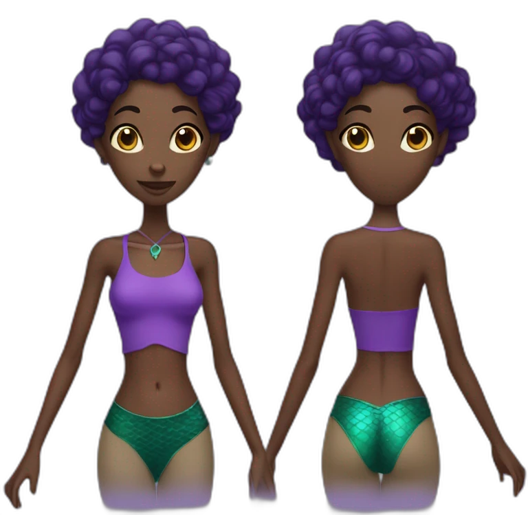 skinny black woman like a mixe between mermaid and elf in purple emoji