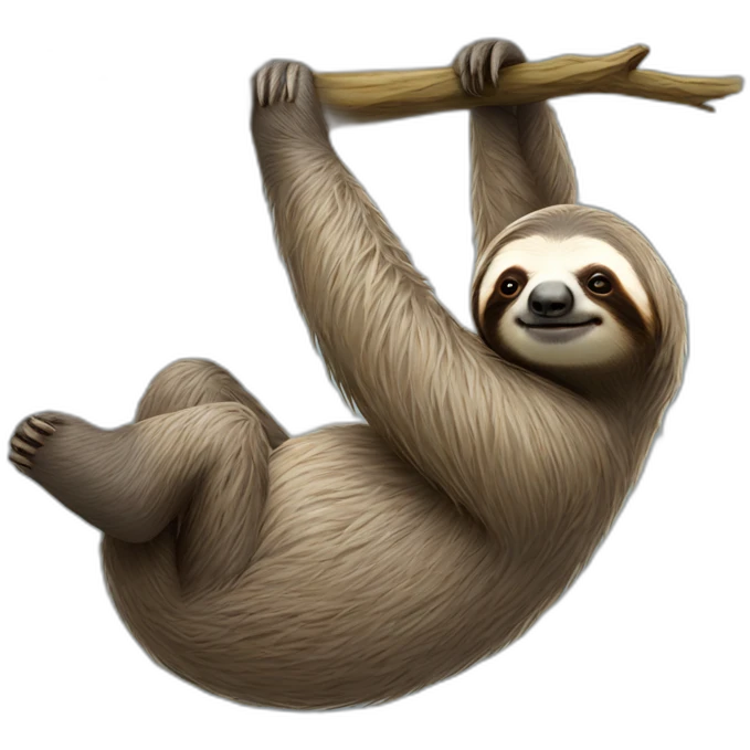 realistic full body sloth hanging from branch emoji