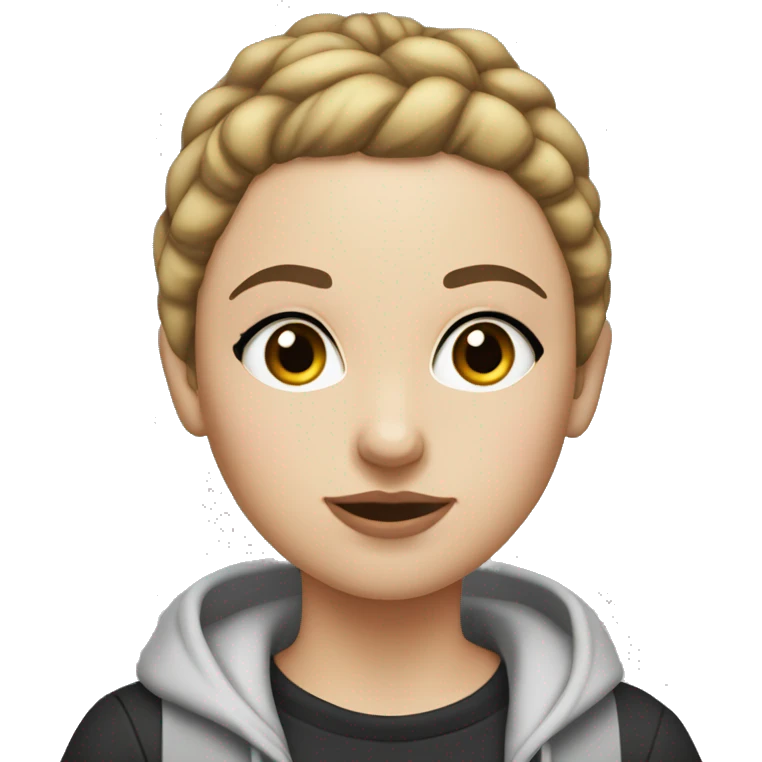 White girl wearing a hoodie with slick bun straight brown hair very thick black eyebrows wearing a Tshirt  emoji
