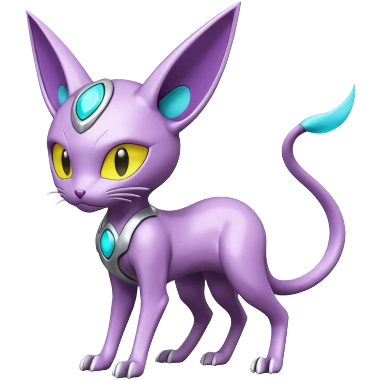 Mechanical Miraidon-Espeon-Mewtwo-Fakémon-hybrid-creature (full body)  with yellow eyes and cyan markings emoji