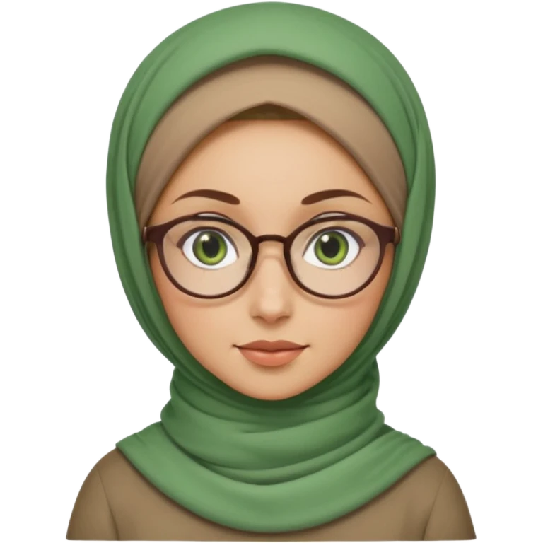 iranian woman, tight curly light brown hair in one high pony tail, glasses, green eyes, pretty, oval shape face emoji