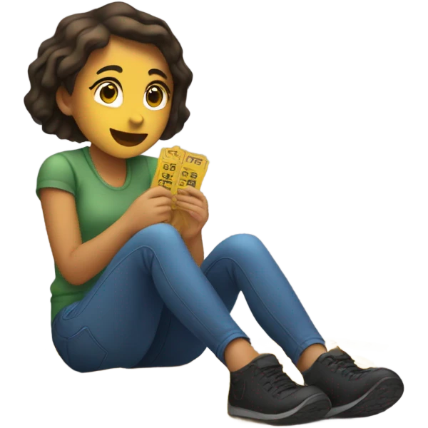 Girl sitting on the floor counting tickets emoji