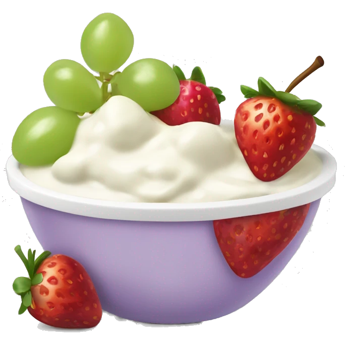 fruit yogurt bowl with strawberries and grapes emoji