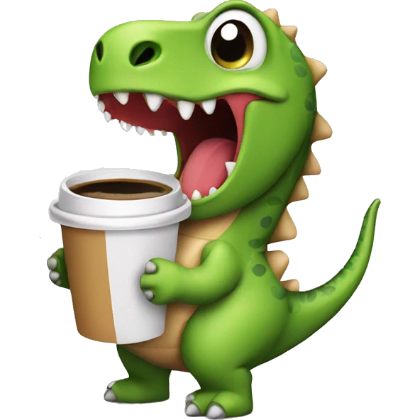 Cute dinosaur with coffee cup emoji