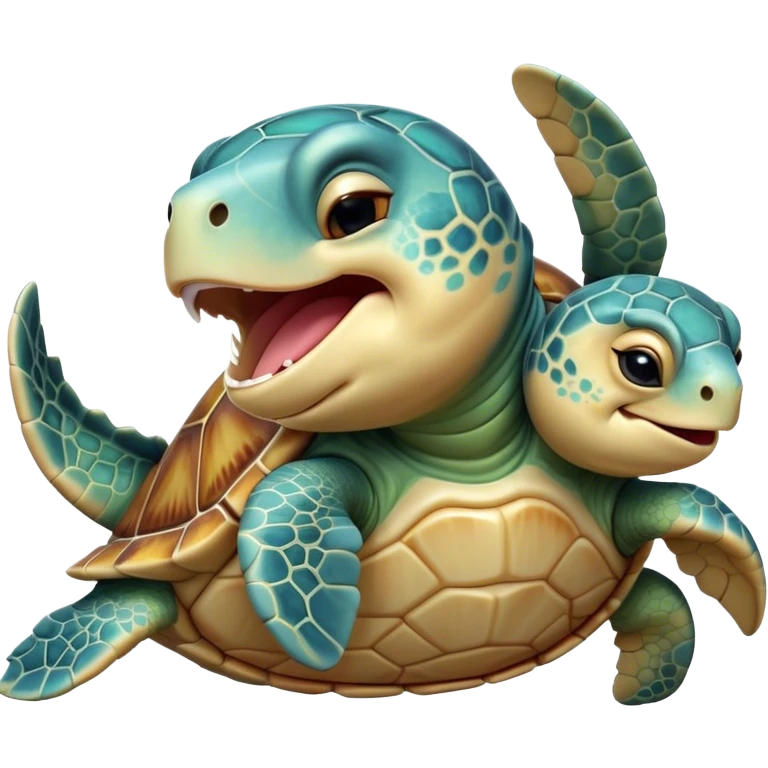 Cinematic Cute Yawning Sea Turtle Portrait Emoji, Head tilted slightly with a dramatic, wide-open yawn, showcasing a stately, patterned shell and a smooth, aged body with sleepy, half-closed eyes, Simplified yet irresistibly adorable features, highly detailed, glowing with a soft, cozy oceanic glow, high shine, relaxed yet expressive, stylized with a dash of whimsical marine charm, soft glowing outline, capturing the essence of a drowsy yet affectionate sea turtle that appears ready to stretch out for a nap! emoji