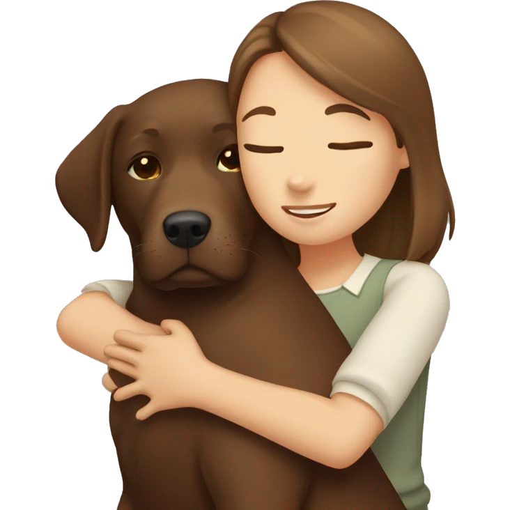 Brown Labrador hugging with a girl with brown hair   emoji