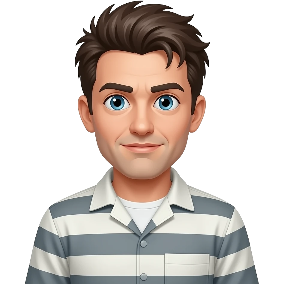 A crazy guy in a straitjacket with messy hair emoji