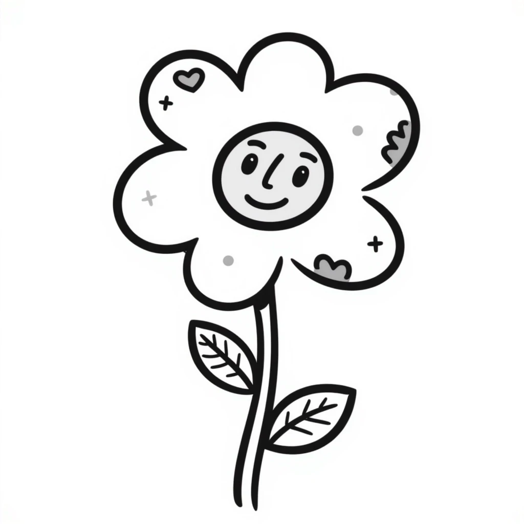 hand drawn doodle flower with playful accents emoji