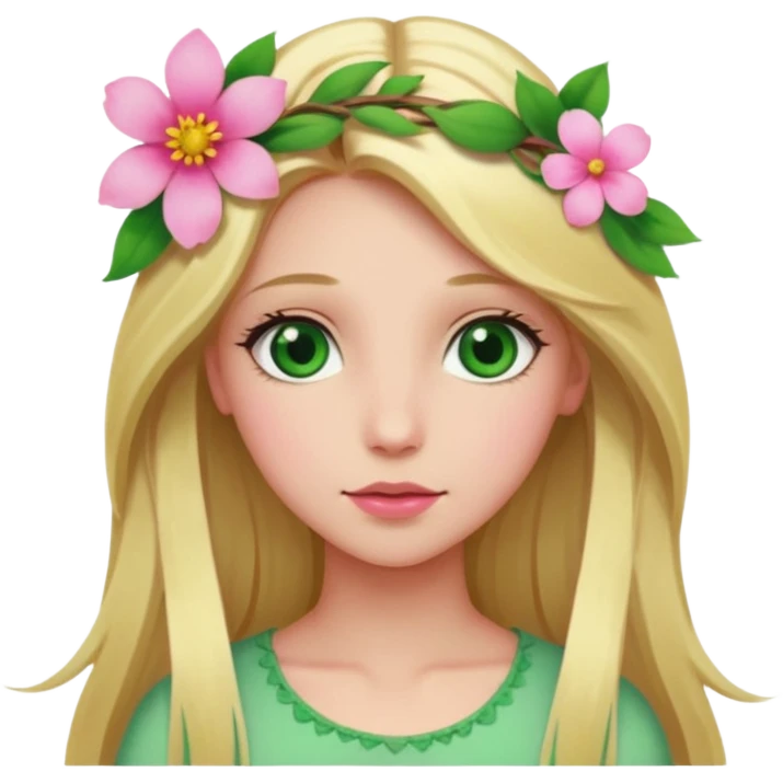Girl profile picture with long blonde hair and green eyes and a flower in her hair emoji