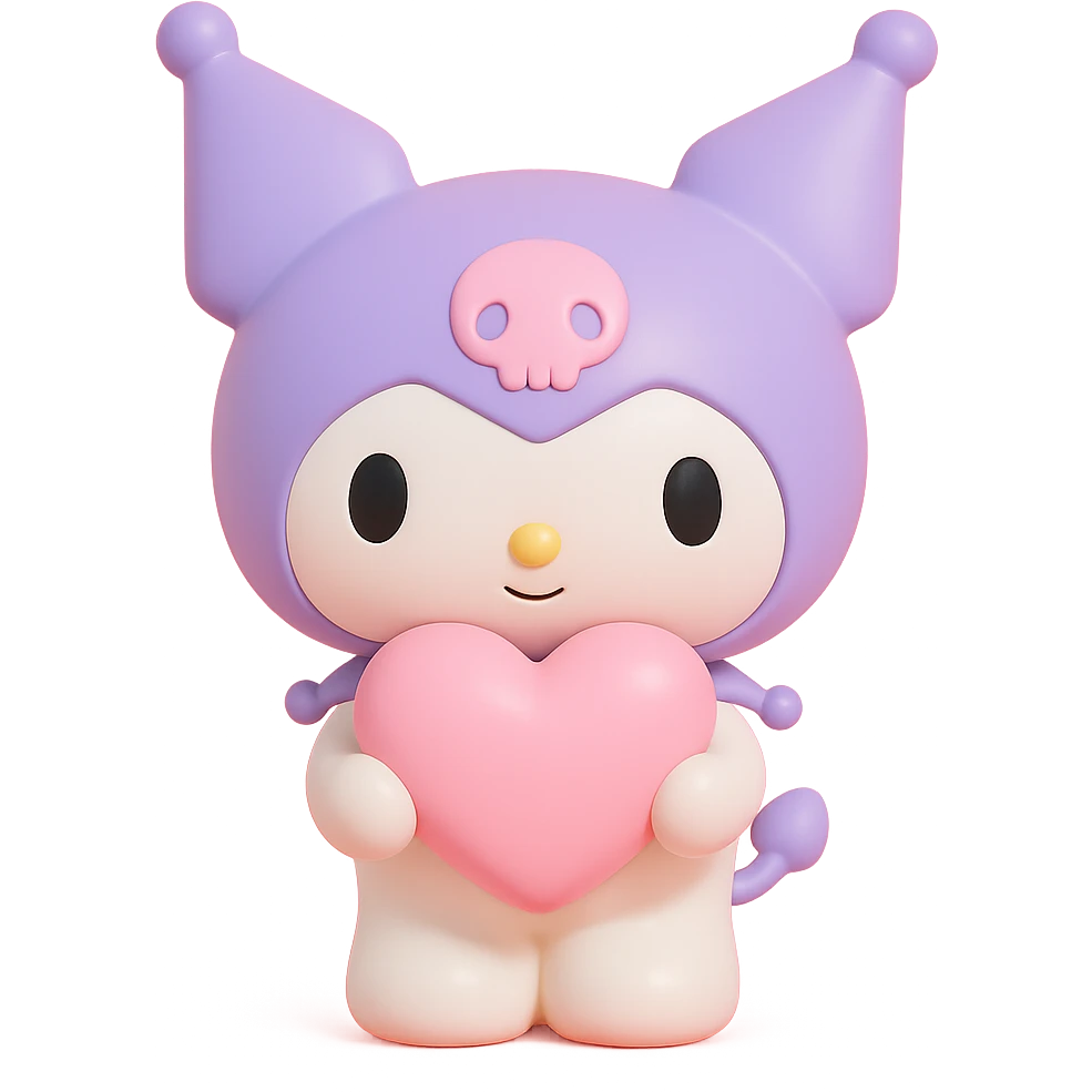 Kuromi holding a heart emoji