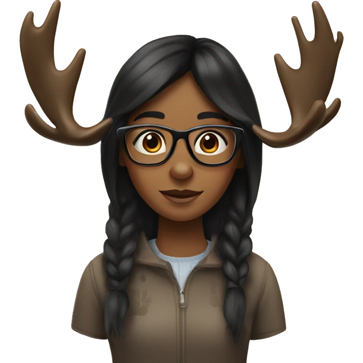 black haired girl with glasses and a big moose  emoji