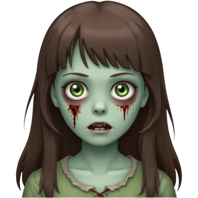 zombie girl with gray-green eyes and long brown hair with bangs emoji