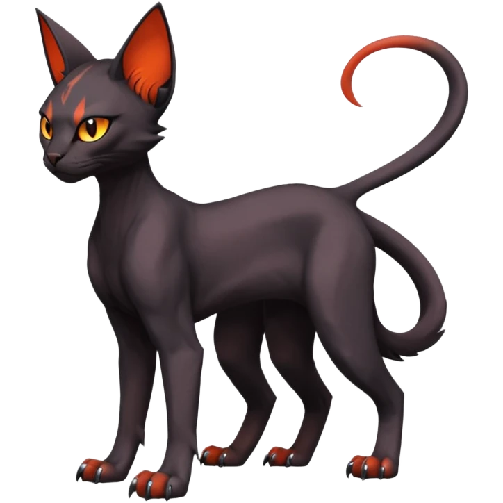 Black edgy Noivern-Litten-Sphynx-Lykoi-Caracal-cat-Fakemon full-body emoji