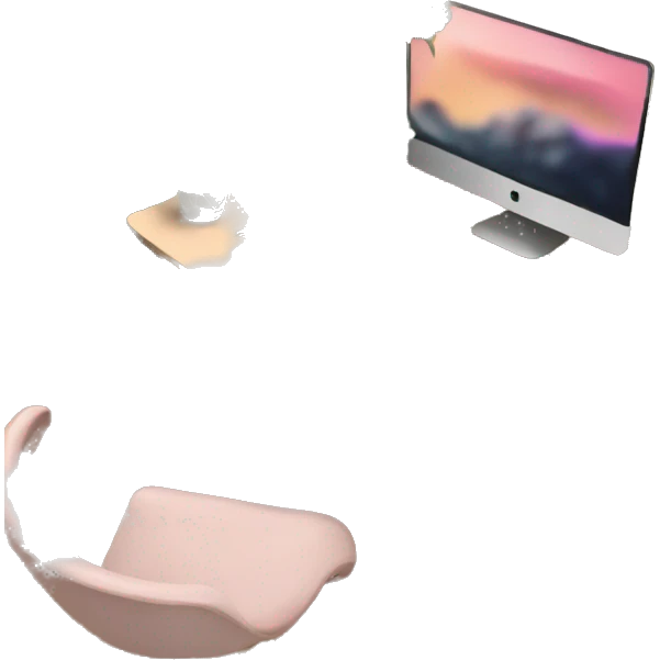 aesthetic desk with Mac and plants emoji