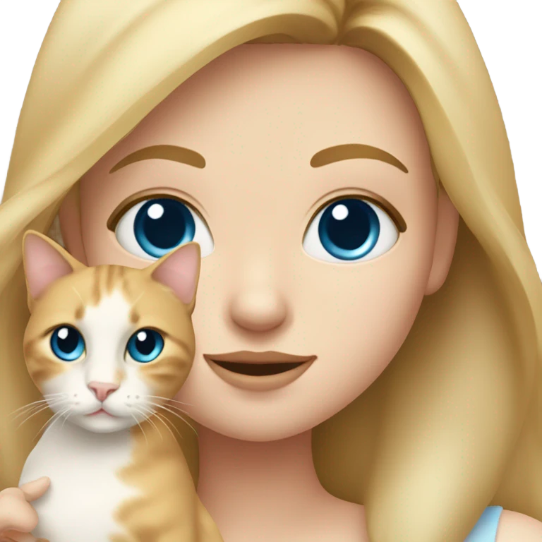 blonde girl with blue eyes holding a calico cat emoji