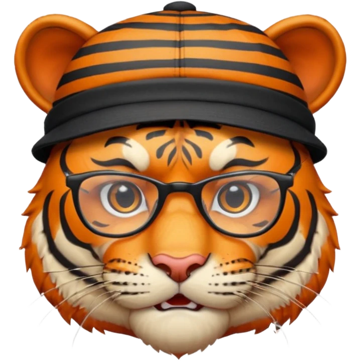 Un tigre enfadado con una mesa de dj . Lo quiero más profesional con unos audífonos y cara de astuto . Mejor con un sobrero y sin audífonos y con unas gafas  emoji