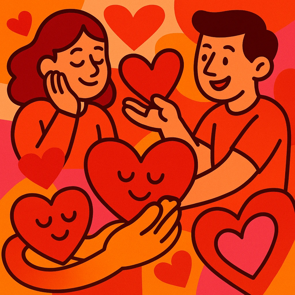 the concept of love, interpreted in a creative and visually engaging way, vibrant toon style, colorful, expressive, warm colors emoji