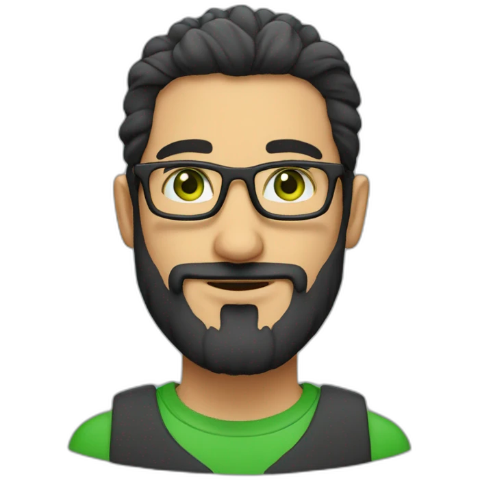 arab guy with square glasses, green eyes and a beard without a mustache with a geek vibe emoji