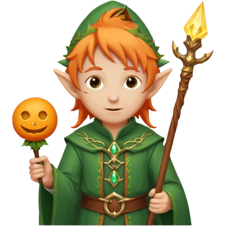 Orange Haired Elf, old Mage elf with glowing orange staff emoji