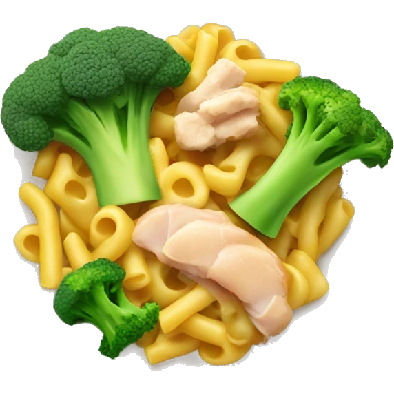 dish with macaroni and pieces of broccoli and chicken emoji