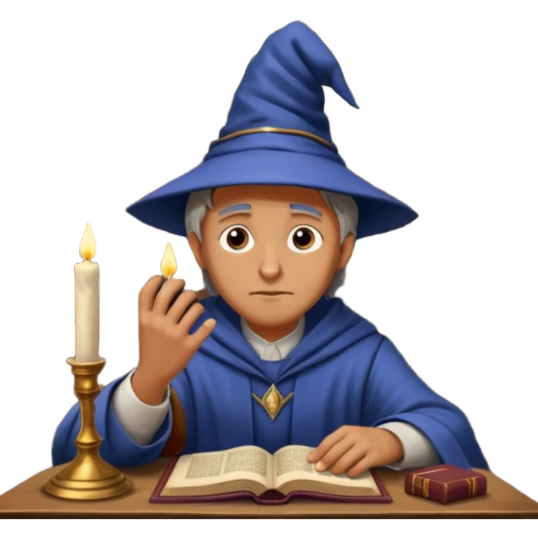"Thinking face emoji 🤔 as a thoughtful wizard in Hogwarts library, scratching head with quill, surrounded by floating books and candles, detailed digital art in Harry Potter style, puzzled expression, magical atmosphere."
 emoji