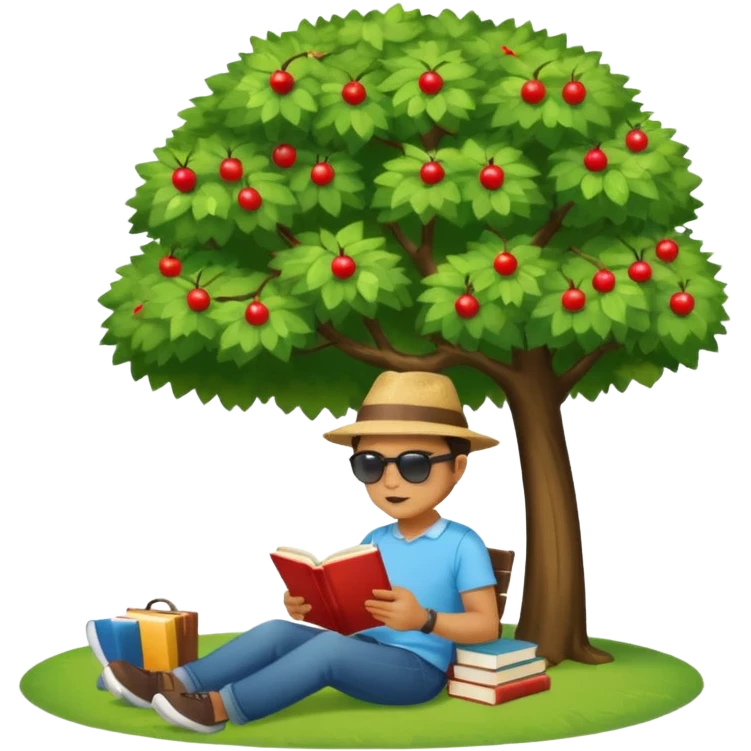man reading a book under a tree in a park emoji