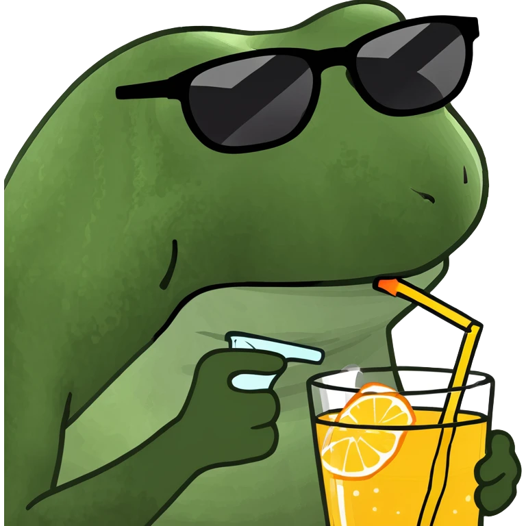 bufo frog at the beach wearing sunglasses enjoying a drink emoji