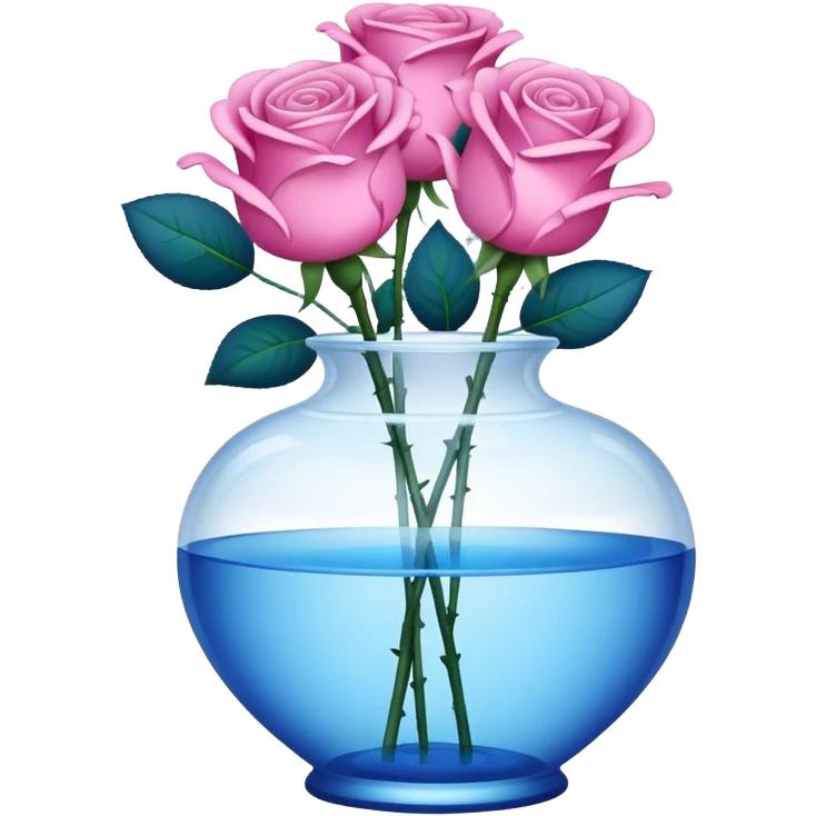 blue roses in transprent pink vase  emoji