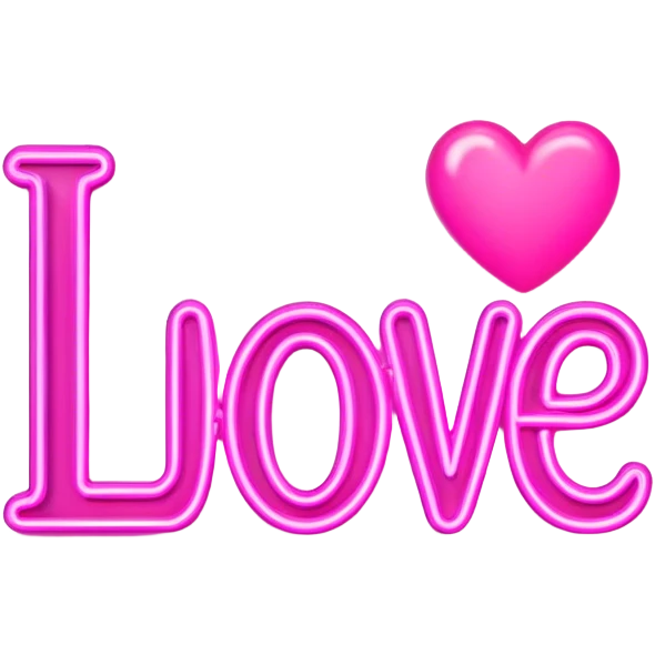 Pink neon sign with the word love emoji