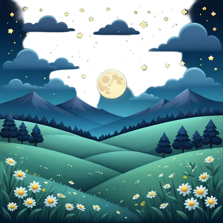 dark-themed meadow with night sky and subtle moonlight emoji