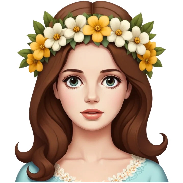 Lana Del Rey with flower crown and vintage style emoji