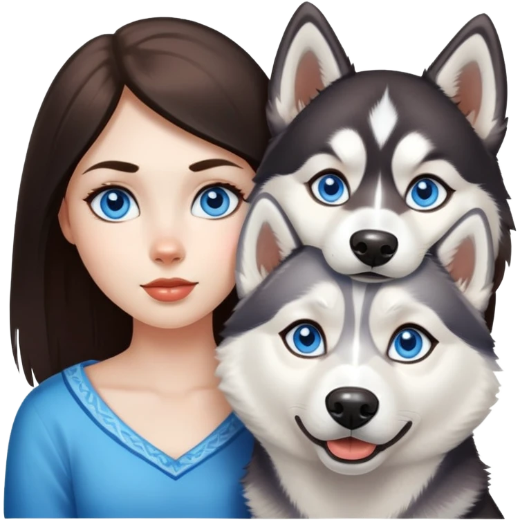 Girl with two huskies blue eyes emoji