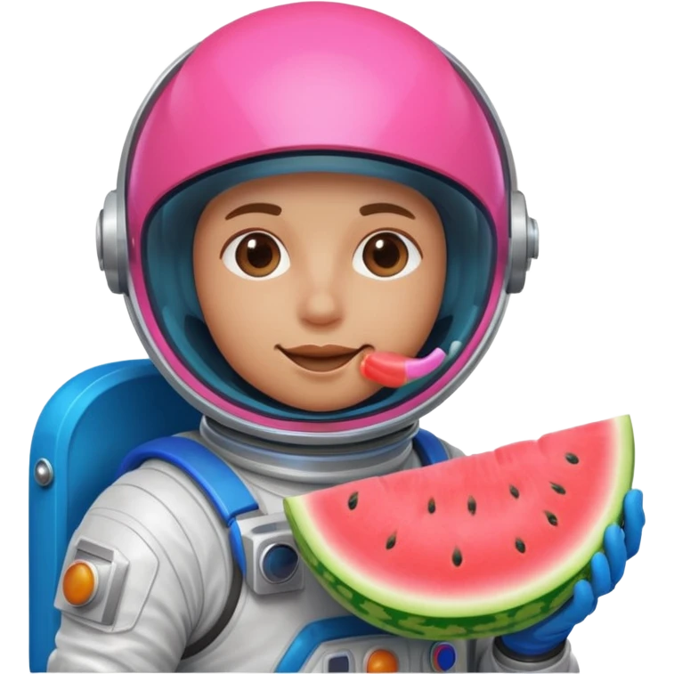 Neon pink and blue spaceman eating melon emoji