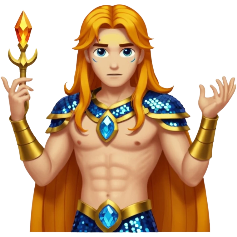 Ares from Lore Olympus with long amber hair, amber sequin outfit emoji