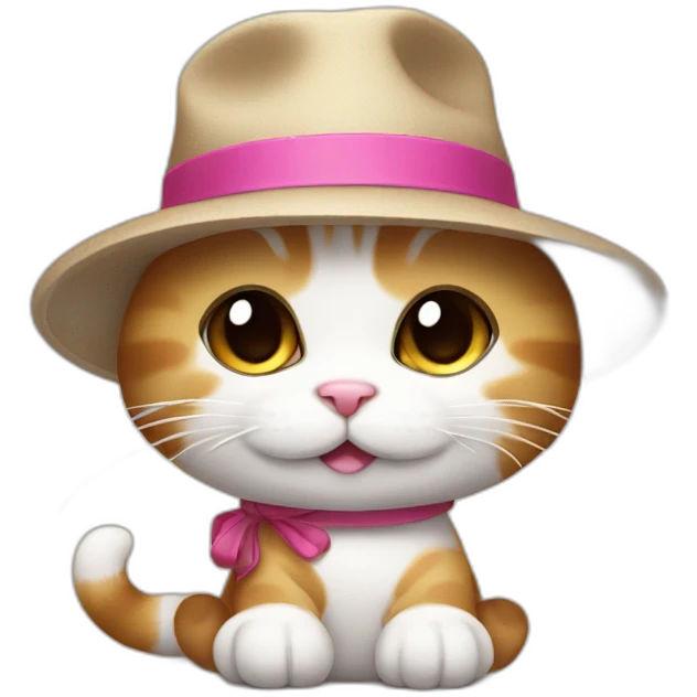 Kawaii cat artist in hat with a brush so it can be used as a mouse cursor emoji