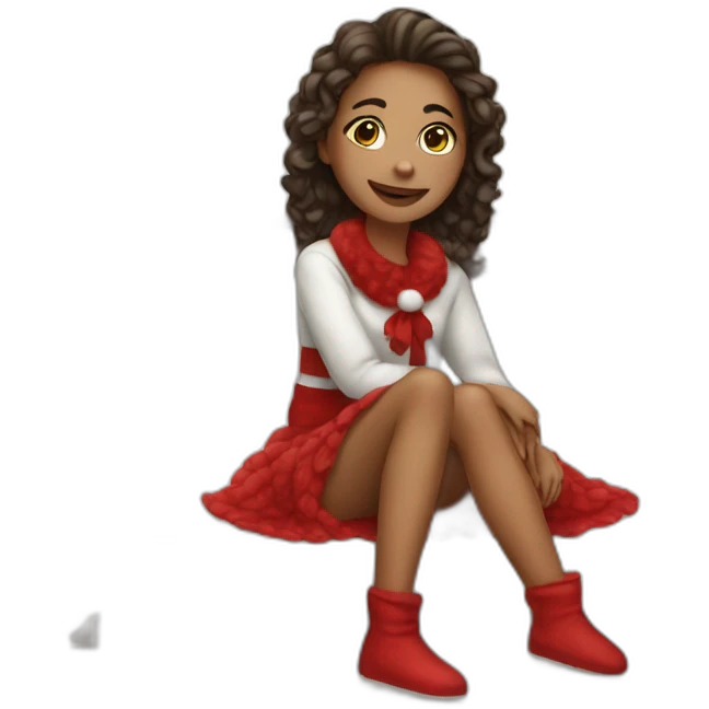 Christmas girl sitting on the bed emoji
