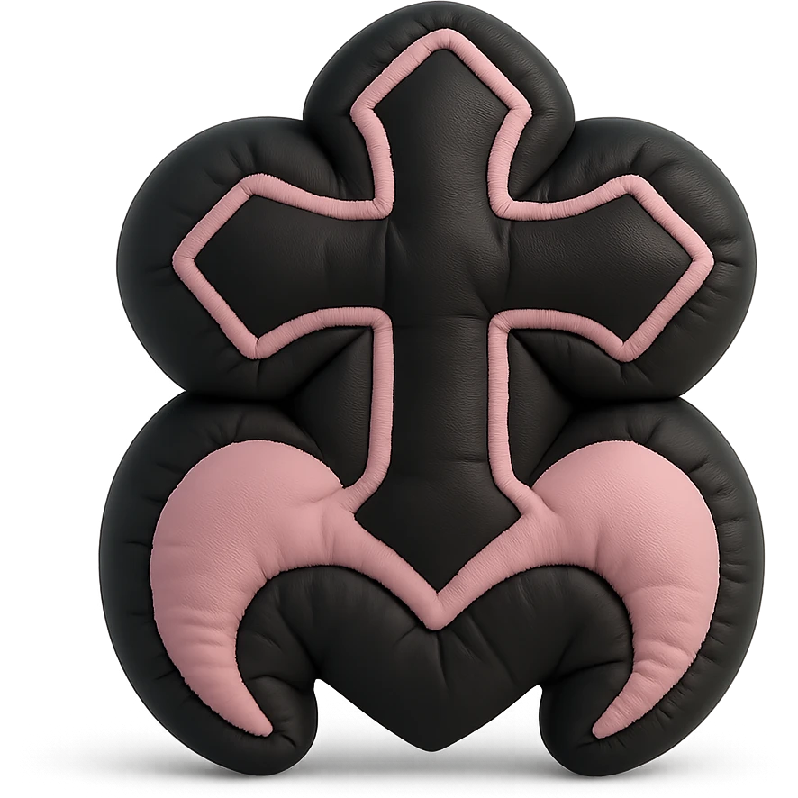 BLACKPINK-inspired gothic object, soft and plush, black and pink colors, cushion style emoji