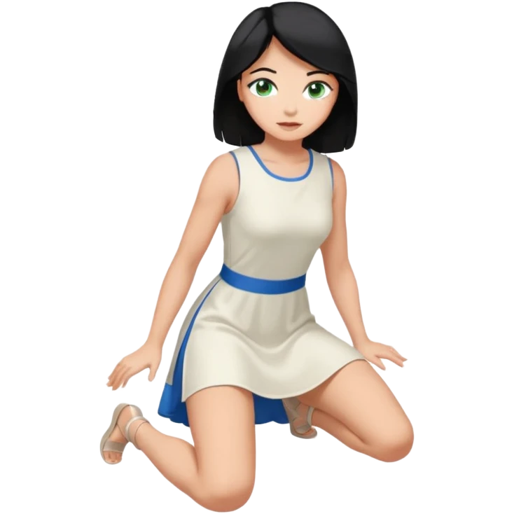 King, upright, black Hair, blue eyes, whole body, Woman, bending knee, blonde, green eyes, sleveless White Dress, emoji