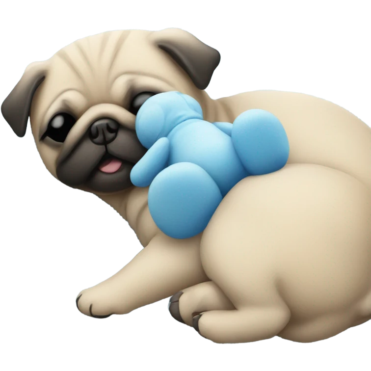 Baby pug sleeping next blue teddy bear  emoji