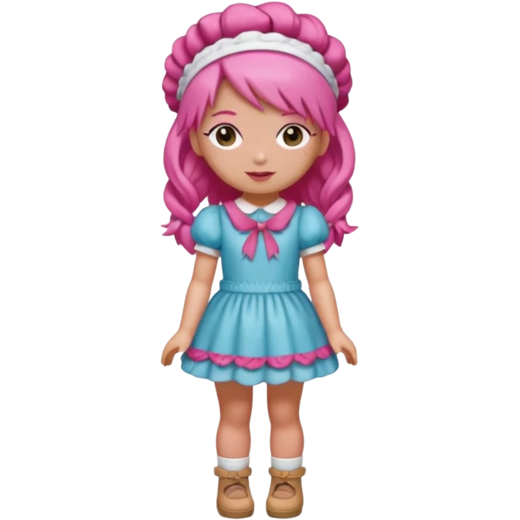 Isolated detaile illustration incredibly raspberry torte doll figurine full body with pink hair and a raspberry hairband emoji