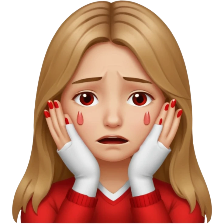 long Bronde hair girl crying with hands covering face emoji