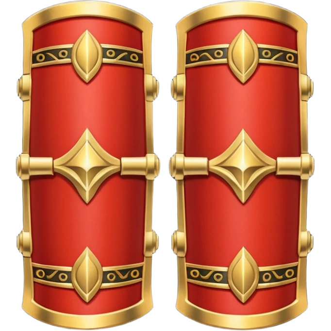 Ares bracers object icon, pair of ancient Greek war bracers, red black gold theme, engraved patterns, heavy armor style, 3D cartoon, mobile game icon style, centered, clean background, no text, no watermark

 emoji