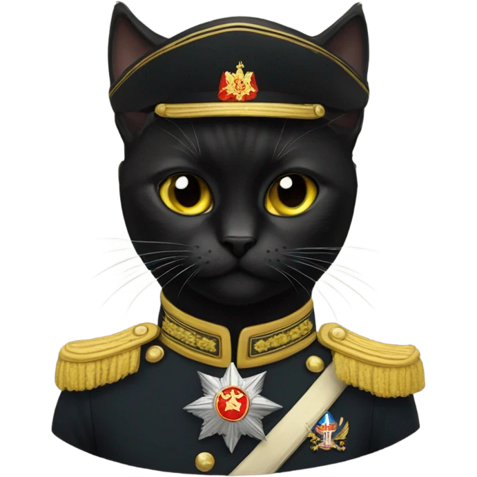 Black cat as a Russian general  emoji